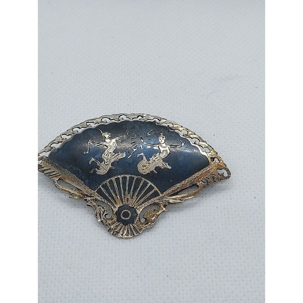 Vintage Siam Sterling Dancing Goddess‎ Fan Brooch